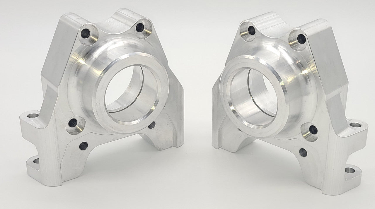 Rear Spindle Bearing Carriers will be hard anodized with a black finish.  These photos in raw billet are to show the detail only.