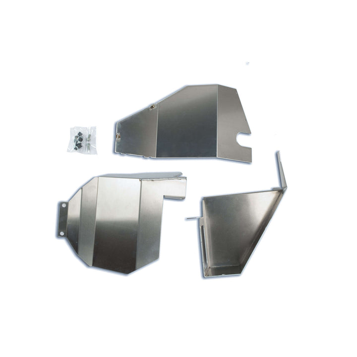 Two-piece aluminum intake shield kit for Yamaha YXZ designed to protect intake and improve airflow.